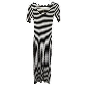 Vintage 90s Betsey Johnson Black Tan Stripes Maxi Dress Y2K Clueless XS y26